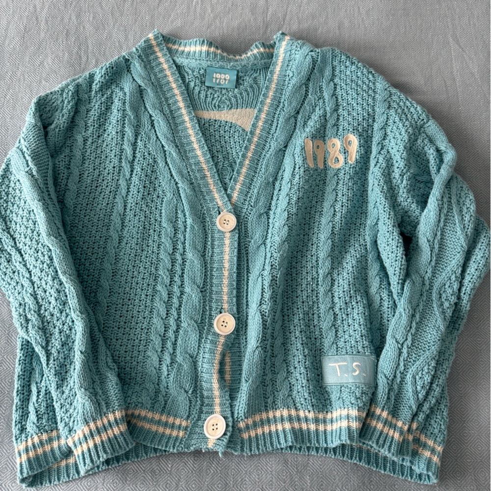 Taylor Swift 1989 Album Teal Cable Knit Cardigan